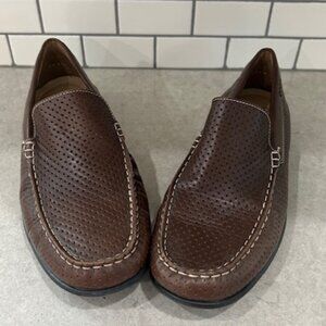 Ecco Men's Brown Leather Perforated Loafers Sz 11 Excellent